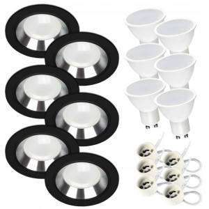 6 x Oprawa sufitowa czarno srebrna + GU10 7W 4000K