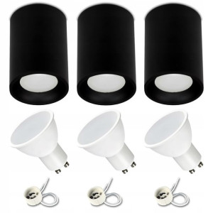 3x Spot sufitowy tuba VAX czarny + GU10 7W 3000K