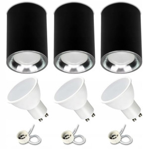 3x Spot sufitowy tuba VAX czarny srebrny +7W 3000K