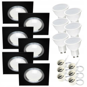 6 X Oprawa Szklana Kwadrat Czarna +led Gu10 7w