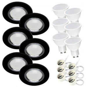 6 X Oprawa Szklana Okrągła Czarna +led Gu10 7w