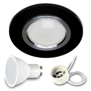 Zestaw Oprawa Szklana Okrągła Czarna +led Gu10 7w
