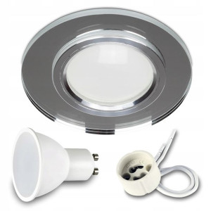 Zestaw Oprawa Szklana Okrągła Lustro +led Gu10 7w