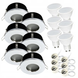 6 x Oprawa wpuszczana halogen IP44 + LED GU10 7W