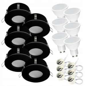 6 x Oprawa wpuszczana halogen IP44 + LED GU10 7W