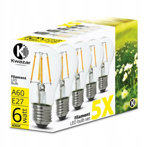 5 X Żarówka Led E27 6w Filament 4000k Taniej 15%