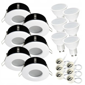 6 x Oprawa wpuszczana halogen IP44 + LED GU10 7W
