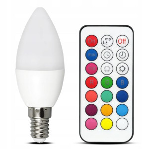 Żarówka Na Pilota Rgb Led Z Pilotem 5.5w E14 C37