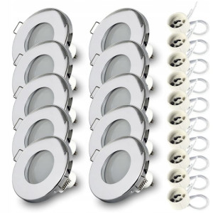 10 x Oprawa wpust halogen IP44 + LED GU10 7W 3000K