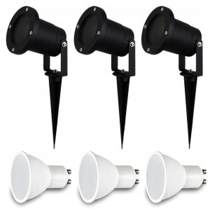 3 x REFLEKTOR ogrodowy WBIJANY szpic + LED GU10 7W