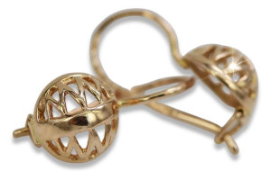 Rosyjskie różowe złoto kolczyki kulki 14k 585 ZSRR Vintage ven074