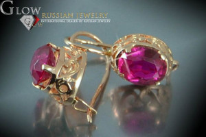 Rosyjskie kolczyki z 14k 585 różowego złota vec044 aleksandryt rubin szmara