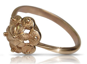Rosyjski pierścionek z różowego czerwonego złota 14k 585 Vintage vrn004