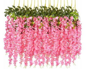 12 x Glicynia, wisteria, kwiaty w girlandzie, zwisy wisterii różowy