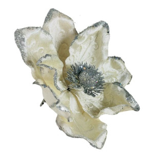 Magnolia na choinkę dekoracyjna kwiat magnolii na piku do stroików 22 cm