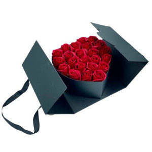 Flowerbox flower box bordowe róże mydlane pudełko serce kwiaty w pudełku