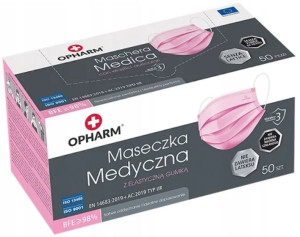 Maseczka Maska Ochronna 3 Warstwowa Różowa 50 Szt