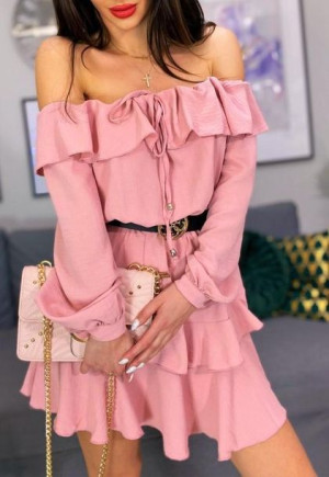 Sukienka hiszpanka z falbankami mini KYLIE róż