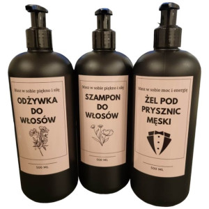 ZESTAW 3 sztuk dozownik do szamponu 500ml + etykieta do wyboru