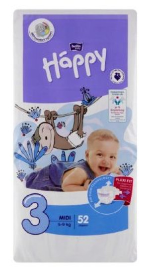 Bella Baby Happy Pieluszki jednorazowe 3 midi 5-9 kg 52 sztuki