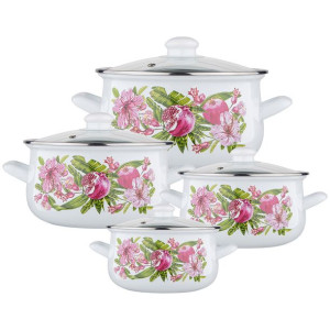 Garnki Emaliowane 8el Zestaw Komplet Emalia Hibiskus