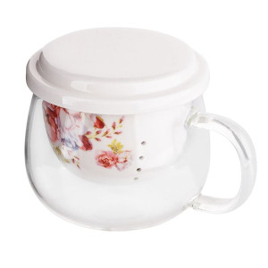 Kubek Szklany Z Porcelanowym Zaparzaczem I Pokrywką 220 Ml Color Box