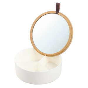 Puzderko Z Przegródkami Z Lusterkiem Plastik Bambus 14x14x5 Cm