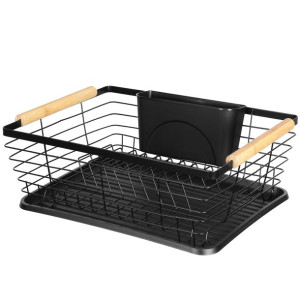 Suszarka Do Naczyń Z Ociekaczem Na Sztućce Czarna Bambus 37x30x15 Cm 2312