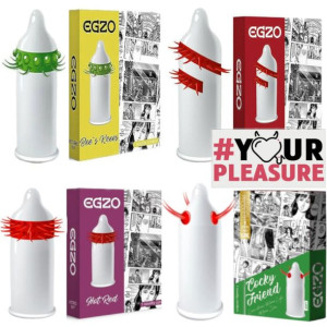 zestaw EGZO erotyka PREZERWATYWY Z WYPUSTKAMI kolcami stymulujące 4szt