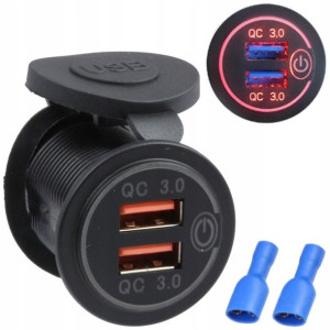 Gniazdo Ładowania Qc 2x Usb 3.0a Quick Charge Red