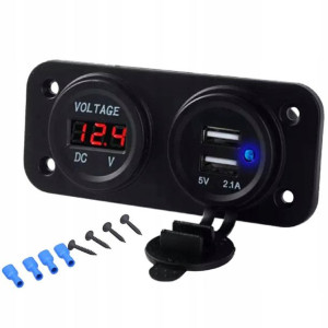 Gniazdo Ładowania 2x Usb 2.1a 1a + Woltomierz