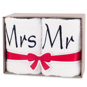 Ręczniki 2 szt Mrs Mr Pani Pan białe w kartoniku