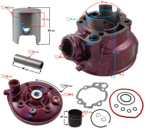 Cylinder i głowica Moretti do motoroweru 2T 90cc AM6 fioletowe