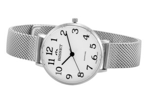Zegarek Bisset damski na bransolecie BSBF32 srebrny/biała porcelana