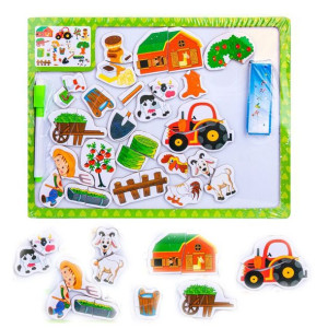 DREWNIANA TABLICA MAGNETYCZNA Puzzle Gospodarstwo