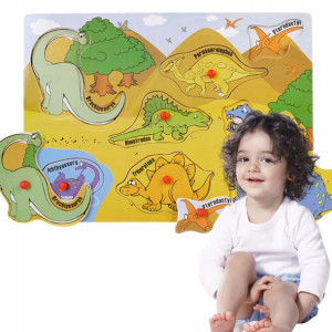 Układanka Drewniana Puzzle Pinezki Wzory Dinozaury