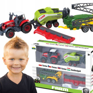 Zestaw Maszyn Rolniczych Traktor Przyczepy Metal