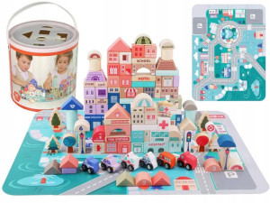 Zestaw Drewniane Klocki Sorter Miasto Litery Puzzl