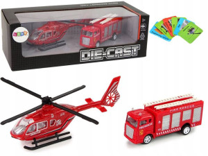 Zestaw Autek Straż Pożarna Naciąg Helikopter Czerw