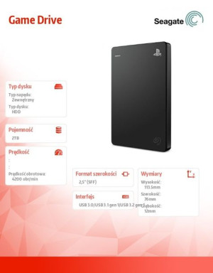 Dysk zewnętrzny PS4 Drive 2TB 2,5 STGD2000200 Czarny