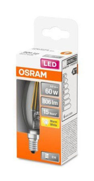 Osram Parathom Retrofit Classic B 60 E14, 6 W, Ciepła Biel, 60 W, 806 Lm