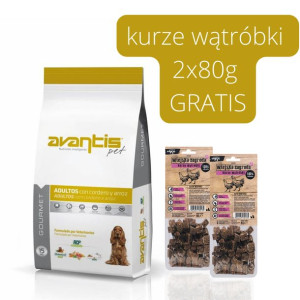 Avantis Gourmet Lamb 15kg + kurze wątróbki 2x80g