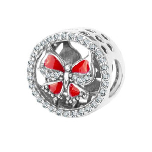 Zawieszka srebrna charms beads motyl czerwony