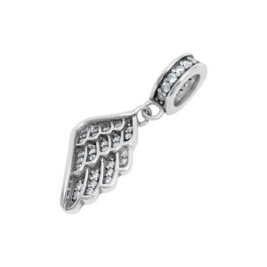 Zawieszka srebrna charms beads skrzydło cyrkonie