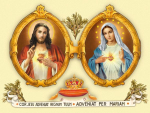 Obraz (30 x 40) - Serce Jezusa , Serce Maryi
