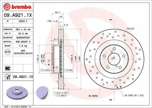 BREMBO 09.A921.1X Tarcza hamulcowa