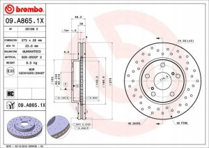 BREMBO 09.A865.1X Tarcza hamulcowa