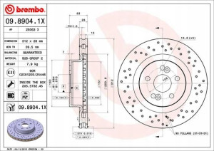 BREMBO 09.8904.1X Tarcza hamulcowa