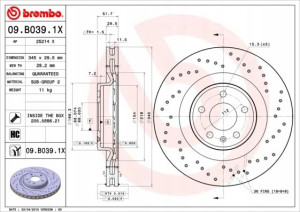 BREMBO 09.B039.1X Tarcza hamulcowa