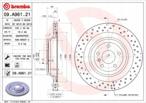 BREMBO 09.A961.21 Tarcza hamulcowa